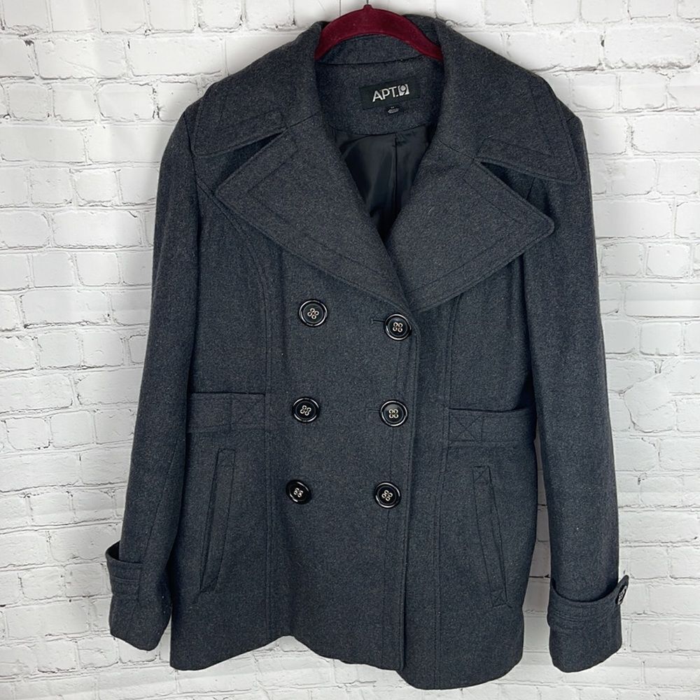 Apt. 9 Gray Button Up Peacoat Size Medium - image 1